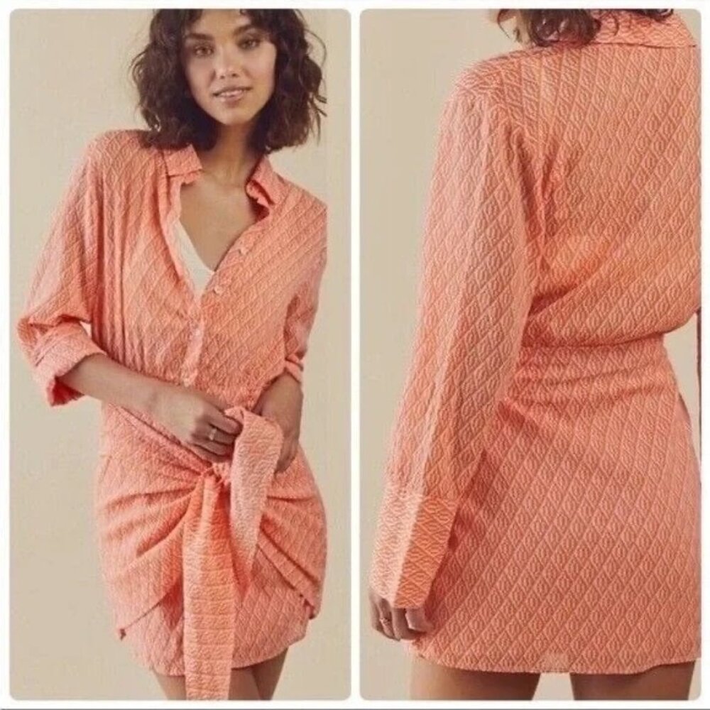 Free People Rillo Beach Summer Shirt Dress Button Front Size M